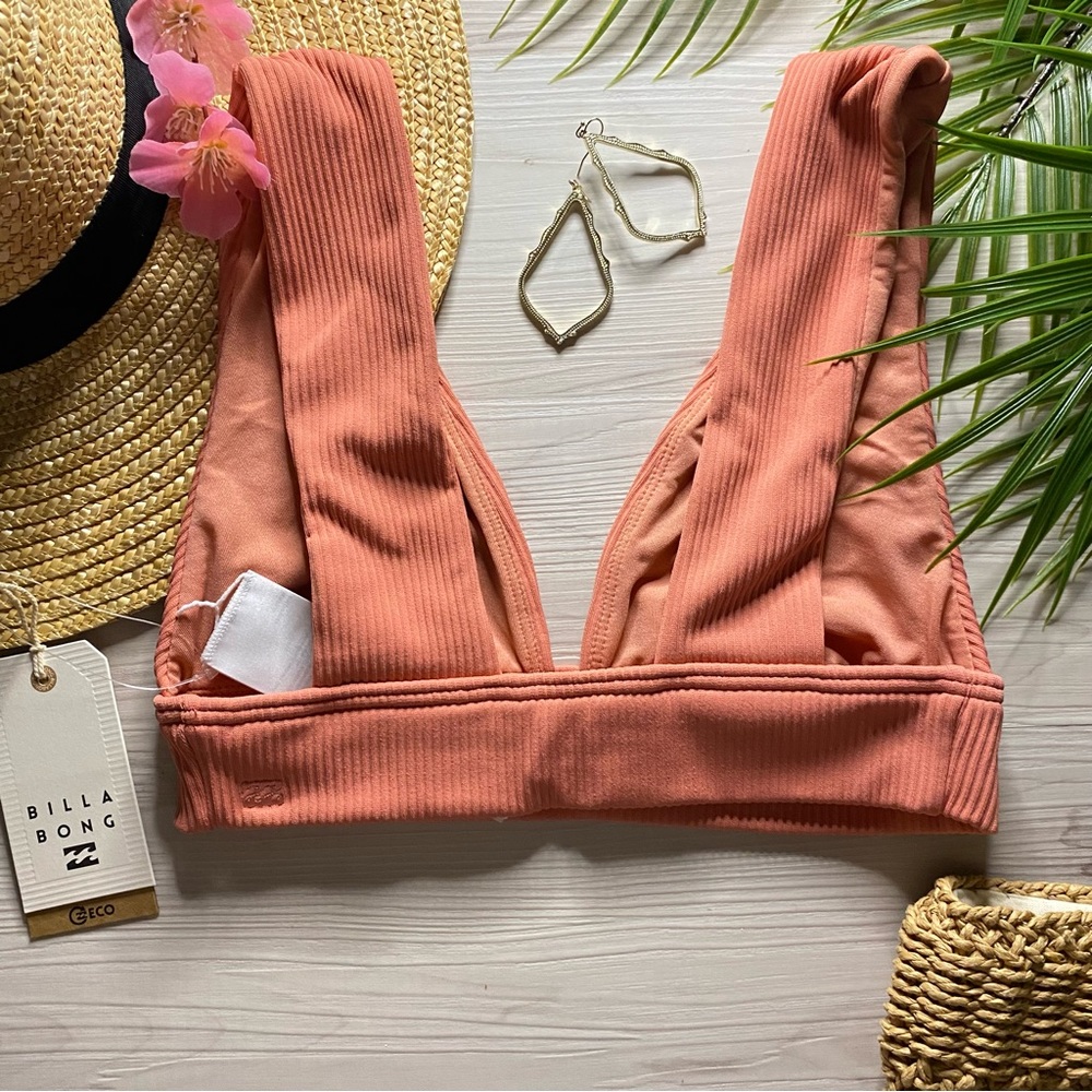 Billabong 🍍 Coral Pink Soft Textured Plunge Bikini Top - Picture 10 of 16